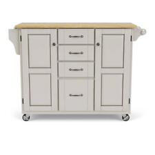 HOMESTYLES Kitchen Cart 48"W 4-Drawers, Shelf, Spice Rack Natural Wood Top White