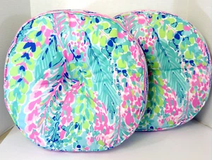 LILLY PULITZER Pillows Set 2 Round 18" Floral Catch The Wave Cushions In/Outdoor - Picture 1 of 10