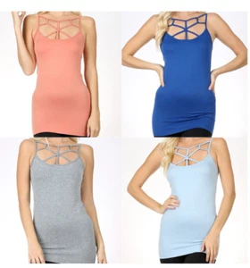 Camisole Tank Top Size L/XL Long Web Front w/Adjustable Straps Seamless - Picture 1 of 9