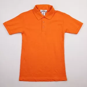 Kids School Uniform Polo Shirt Boys Size 10 Orange Short Sleeve Knit Irregular - Picture 1 of 8