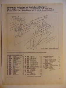 STEVENS & SPRINGFIELD 94 Shotgun Parts Assembly Diagram 1990's Catalog Print Ad - Bild 1 von 1