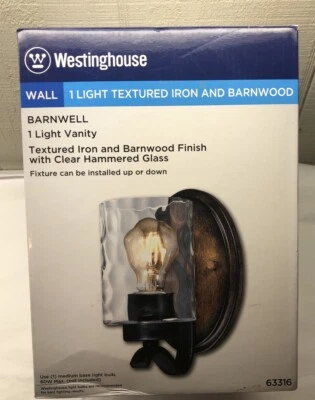 Nuevo tocador ligero Westinghouse 63316 montaje en pared acabado de hierro texturizado y madera de granero Foto 1 de 4