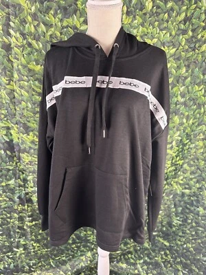 Bebe Sport Sudadera con Capucha Negra Logo Rayas Transpirable Para Mujer’s 2X Súper Cómoda Foto 1 de 3