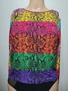 Alice+Olivia Delaina Rainbow Snake Stripe Cropped Long Sleeve Tee Size L NWT - Picture 1 of 9