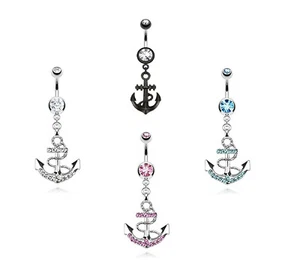 Piercing Bauchnabelpiercing Bauchnabel Zirkonia Banane Kristall Anker Set NSE001 - Bild 1 von 5
