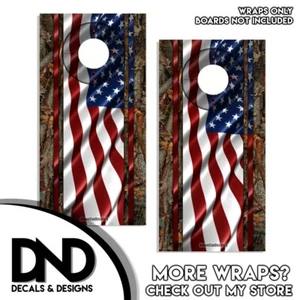 Envolturas de tablero de cornhole camuflado de roble de bandera americana ondulado EE. UU. - paquete de 2 - Imagen 1 de 3