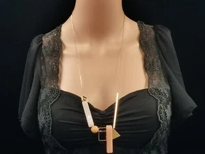 NEW pink resin tube triangle pendant gold plated 30" chain necklace jewelry K81 - Picture 1 of 4