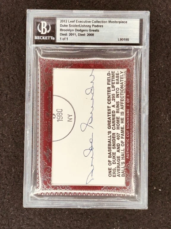 Duke Snider Johnny Podres 2012 Hoja Obra Maestra Corte Firma Autógrafo 1/1 JSA Foto 1 de 2