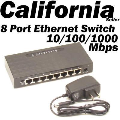 8 Port Ethernet RJ 45 Netzwerk Switch 1000 Mbps PC MDI/MDIX Hub RJ45 X-Box RJ45   - Bild 1 von 4