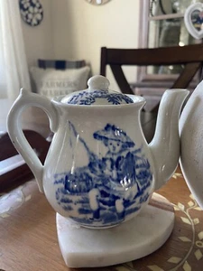 Teiera vintage piccola blu flusso 4 pollici arte popolare chinoiserie - Foto 1 di 4