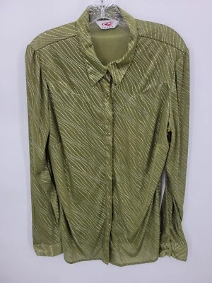 Camisa Roper feminina grande verde prata ponto redemoinho malha elástica faroeste elegante boho - Imagem 1 de 4
