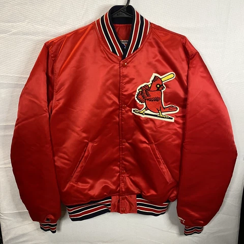 Vintage 90s Starter St Louis Cardinals Red Satin Bomber Jacket Mens Medium USA Cover