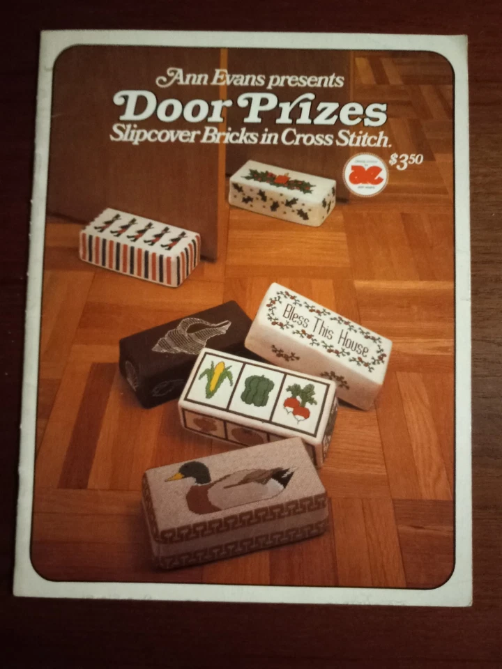 Door Prizes Slipcover Bricks in Counted Cross Stitch Ann Evans Vtg 1980 rare diy - Image 1 of 1