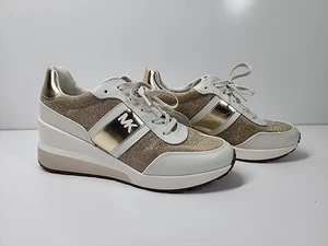 Michael Kors Mabel Sneaker Keilabsatz Turnschuhe Glitzer Kette Mesh hellgold Größe 8M - Bild 1 von 23