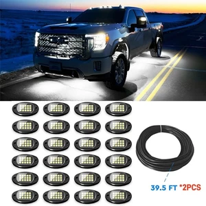 24 Pods LED Rock Lights for Trucks Underglow Wheel Well Light 6000K Pure White - Picture 1 of 11