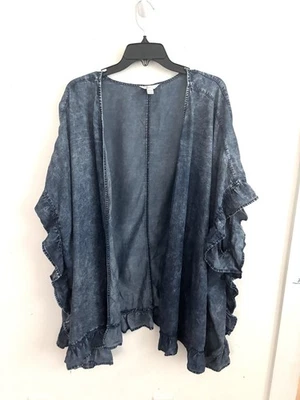 Womens Boho Ruffle Kimono Cardigan 2X Chambray Langenlook Lightweight Open Front - Image 1 of 4