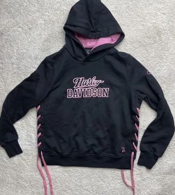 Sudadera con Capucha Harley Davidson Damas Concienciación sobre el Cáncer de Mama Excelente Negra Rosa PEQUEÑA Foto 1 de 4