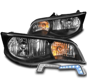 FOR 2003-2007 SATURN ION 2DR COUPE BLACK HEADLIGHTS +BLUE LED SIGNAL DRL LAMPS - Bild 1 von 4