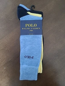 Calcetines de vestir Polo Ralph Lauren para hombre, 3 pares, azul/amarillo, talla 10-13 - Imagen 1 de 5