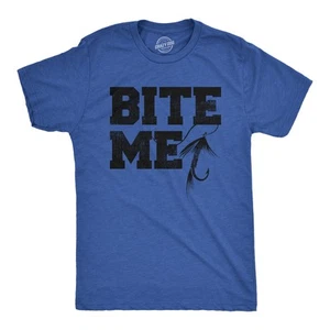Mens Bite Me T Shirt Funny Fishing Lovers Fish Hook Lure Tee For Guys - Picture 1 of 7