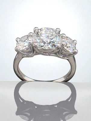 3.00 Ct D VS1 Lab Grown Round Cut Diamond Three Stone Engagement Ring IGI 14k - Image 1 of 4