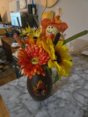 Florero de vidrio floreciente otoño arreglo floral otoño 8” 4” seda artificial nuevo Foto 1 de 4