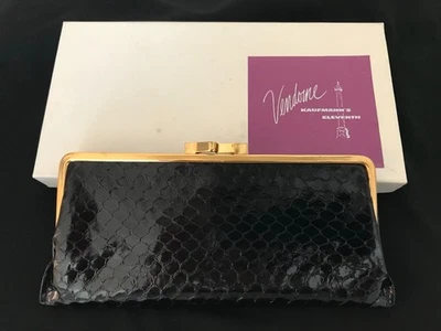 Vintage Monette Black Snakeskin Wallet w/ Gold-Tone Frame in Kaufmann's 11th Box - Image 1 of 4