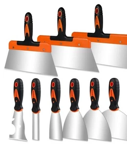 MATEWORK Putty knife,10 Piece Stainless Steel Paint Scraper Tool Set,14" Mud Pan - Picture 1 of 3