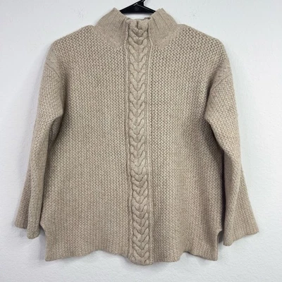 Suéter Escada Mujer 38 Beige Seda Cachemira Cable Tejido Cuello Simulado Lujo Minimalista Foto 1 de 4