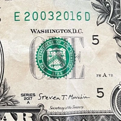 March 20, 2016 (20032016) One Dollar Fancy Serial Number Birthday Note - Image 1 of 3