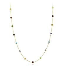 14K Yellow Gold Round Multi-Gemstones Necklace 24 Inches