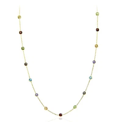14K Yellow Gold Round Multi-Gemstones Necklace 24 Inches - Image 1 of 3