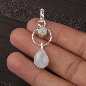 Regalo anniversario per lei ciondolo pietra di luna arcobaleno argento sterling 925 - Foto 1 di 10