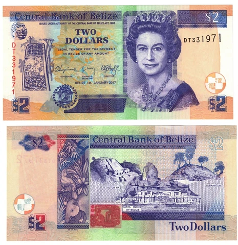 2017 Belize 2 Dollars P66f  Banknote UNC Cover