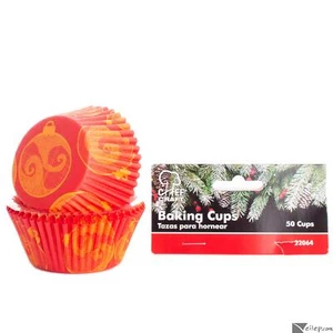 Christmas Ornaments Holiday Baking Cups 3" Paper Cupcake Liners, 50 CT, Red - Picture 1 of 2