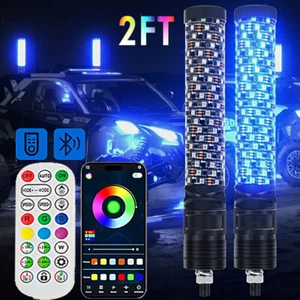 2PCS 2FT Fat LED Spiral Whip Lights RGB Chasing Flag Antenna For ATV UTV Can-am - Picture 1 of 14