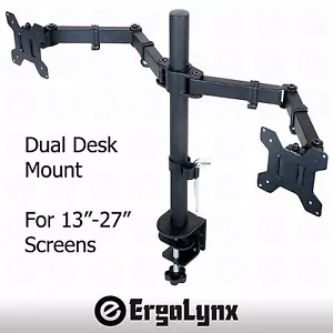 Double LCD Monitor Twin TV Arm Desk Mount Computer Screen Bracket Dual 2 13”-27” - Picture 1 of 8