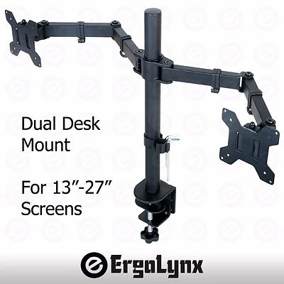 Double LCD Monitor Twin TV Arm Desk Mount Computer Screen Bracket Dual 2 13”-27” - Image 1 of 4