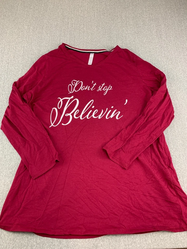 Топ женский Sleep by Cacique PJ 14/16 красный «Не переставайте верить» мягкий эластичный б/у в отличном состоянии - Изображение 1 из 4