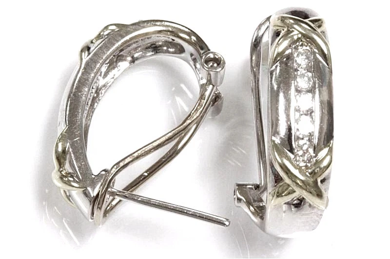 0.3 ctw Natural Diamond Solid 14k 2 Tone Gold 5 Stone Omega Back X Earrings 20MM - Image 1 of 1