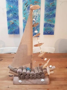 Stunning 23” High Extra Large Driftwood Boat Sculpture Beach Sea Christmas Gift - Picture 1 of 7