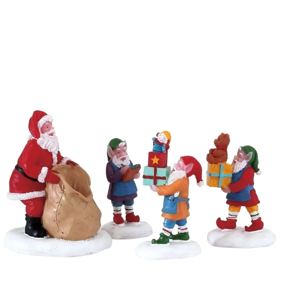 BABBO NATALE CON ELFI MODELLO STATUETTE SET 4 PEZZI MINIATURA LEMAX 72553