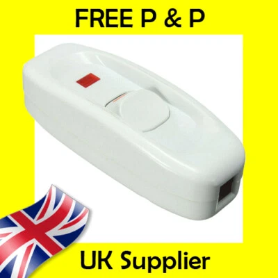 ACTIVATE SENSE AND SECURE White Inline ON/OFF Table Lamp Desk Light Cord Cable Switch with LED 220V 10A UK