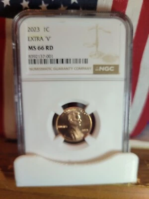 2023 Extra "V" Lincoln Shield  ""NGC  MS 66 RD"" *RARE Lincoln ErRoR Coin*  001 - Image 1 of 4