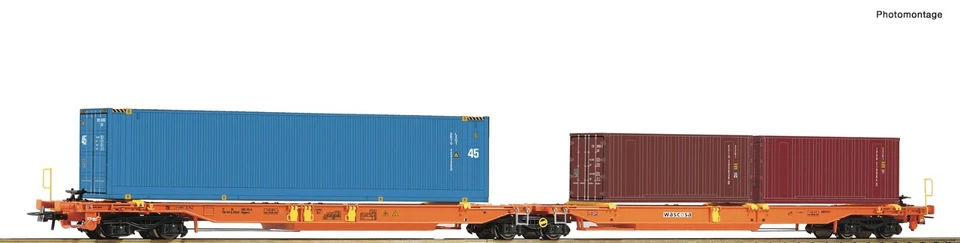 ROCO 77360 WASCOSA Carro a doppia tasca  , Sdggmrs / T2000 con 2 container da 40 - Immagine 1 di 1