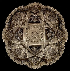 Antique CUT GLASS BOWL-7.25"-ABP-American Brilliant Period-Heavy-Deep Cut - Picture 1 of 16