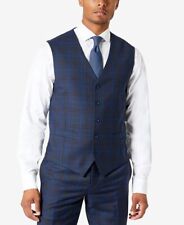 Tallia Men's Slim Fit Plaid Suit Vest Blue Size Large