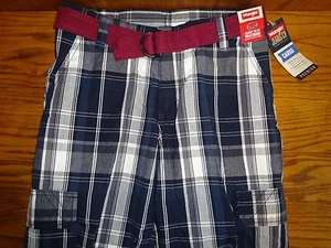 NEW BOY'S WRANGLER BLUE PLAID CARGO SHORTS W/BELT SIZE 12 HUSKY MSP $15.86  - Picture 1 of 4
