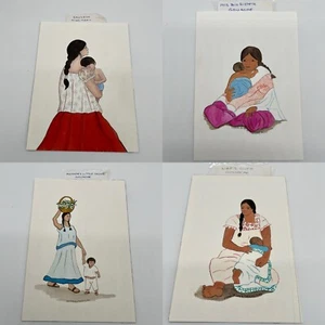 Juego 4 Pinturas Gouache Originales N & S Indios Americanos María de los A Morales - Imagen 1 de 14