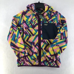LL Bean Fleece Jacket Girls Size M 10-12 Multicolor Full Zip Hooded Long Sleeve - Picture 1 of 11